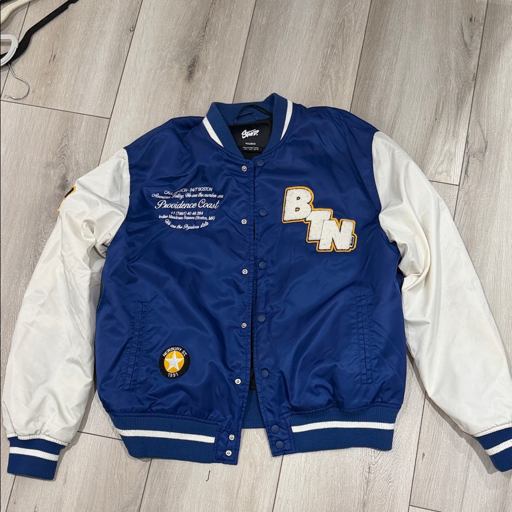 Pull&Bear Blue and White Varsity Jacket